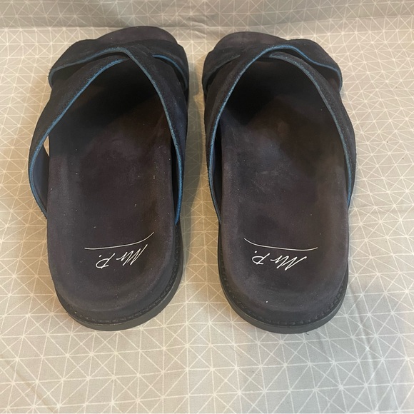 Mr. P Tom Padded Suede Cross Strap Sandals Dark Blue 7.5 - Picture 4 of 6